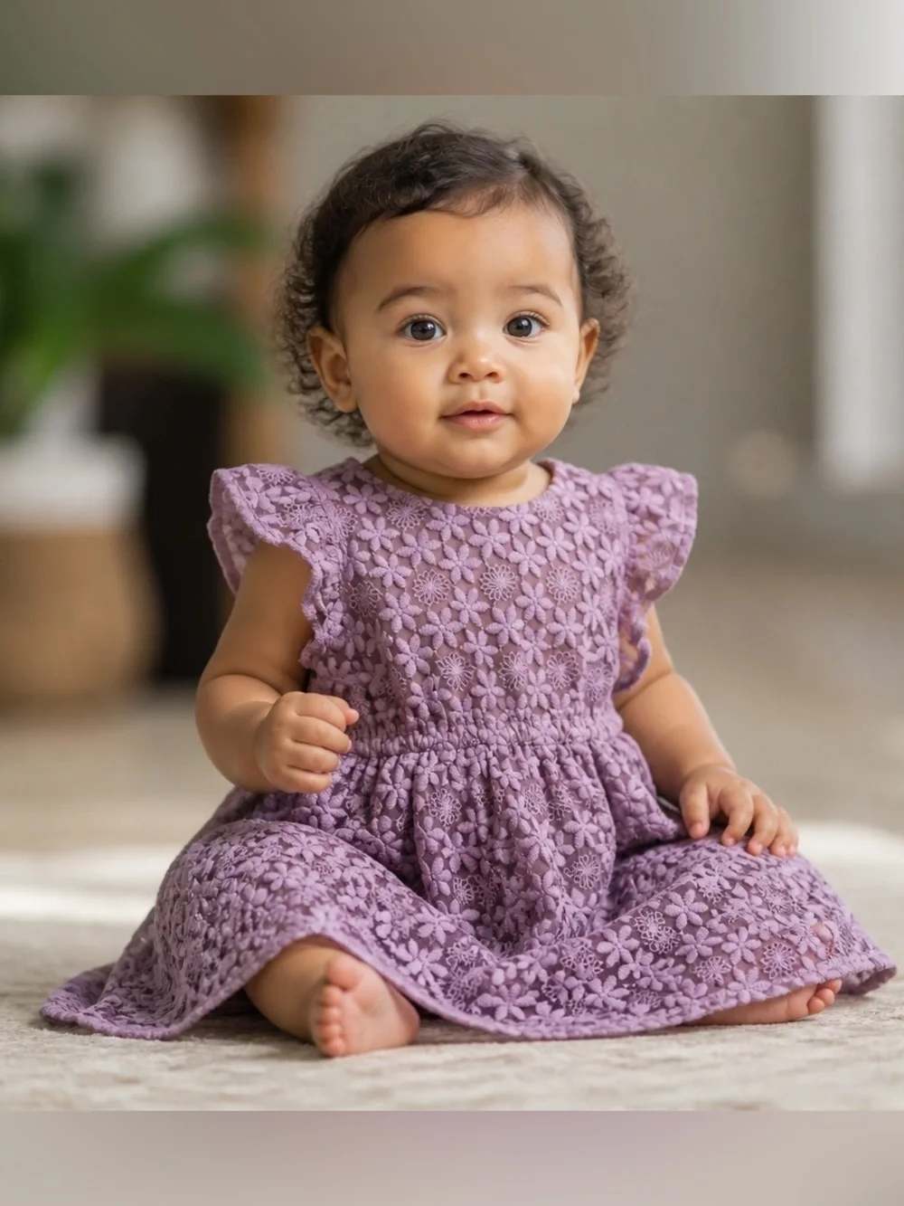 Gymboree Floral Lace Ruffle Cap Sleeve Baby Dress in Purple